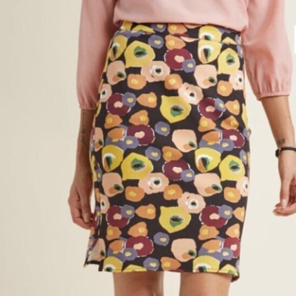 ModCloth Pencil Skirt Daily Vitality Ponte Knit floral prints size Small - Picture 1 of 11